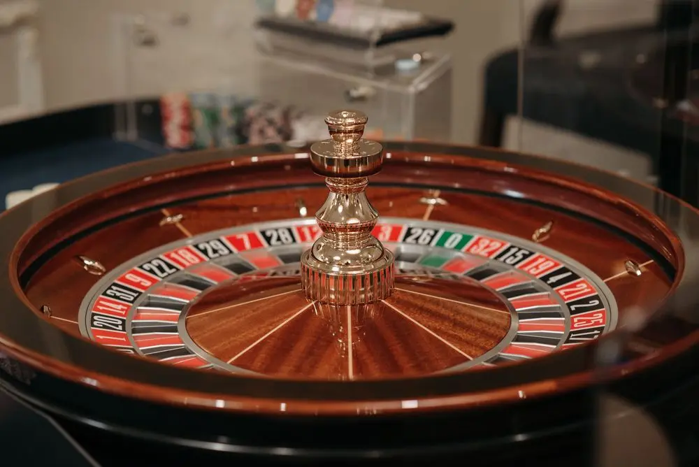 Casino roulette wheel close up